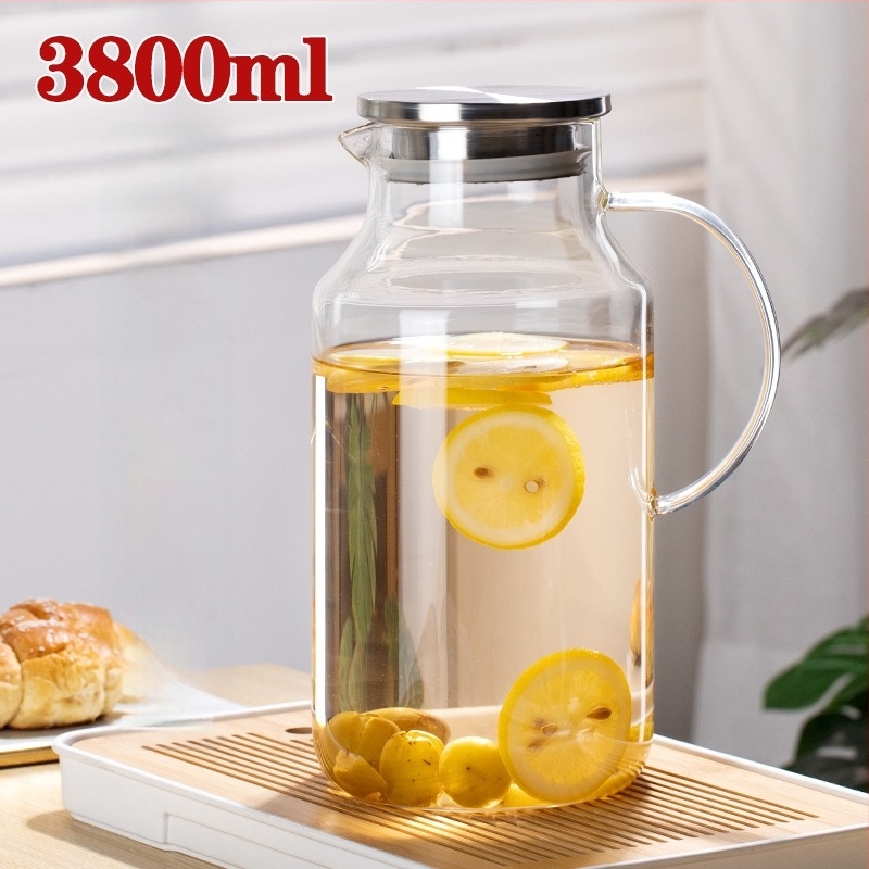 3800 ml-es boroszilikát üvegből készült vízkanna, nagy kapacitású, hőálló, otthoni használatra