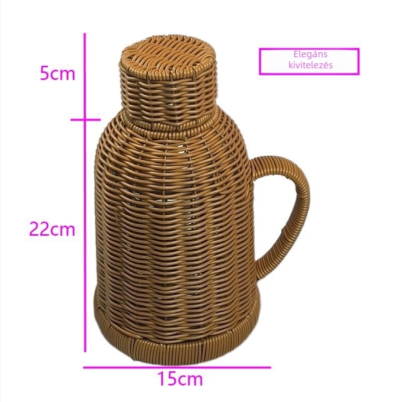 Kézzel készített termosz üveg belsővel, rattan borítással, otthonra és kollégiumba, 12–24 órás hőszigetelés