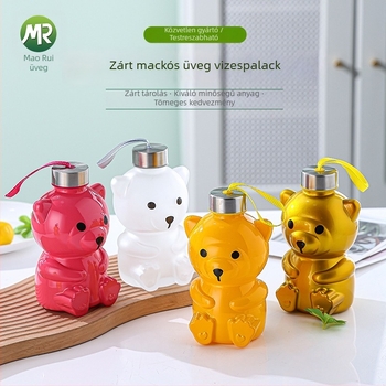 Tejes teához való üveg aranyos kis medvével; kreatív mini üveg gyümölcsborhoz és likőrökhöz