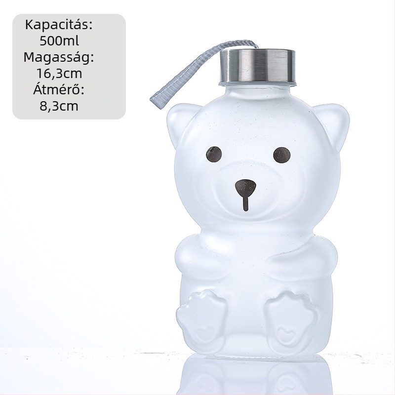 Tejes teához való üveg aranyos kis medvével; kreatív mini üveg gyümölcsborhoz és likőrökhöz