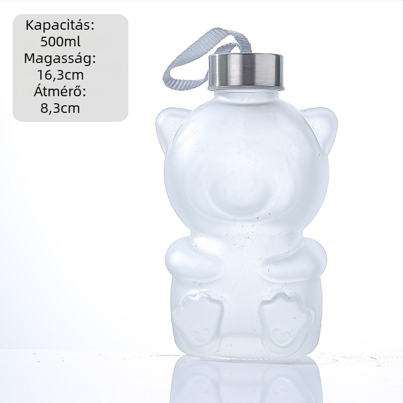 Tejes teához való üveg aranyos kis medvével; kreatív mini üveg gyümölcsborhoz és likőrökhöz