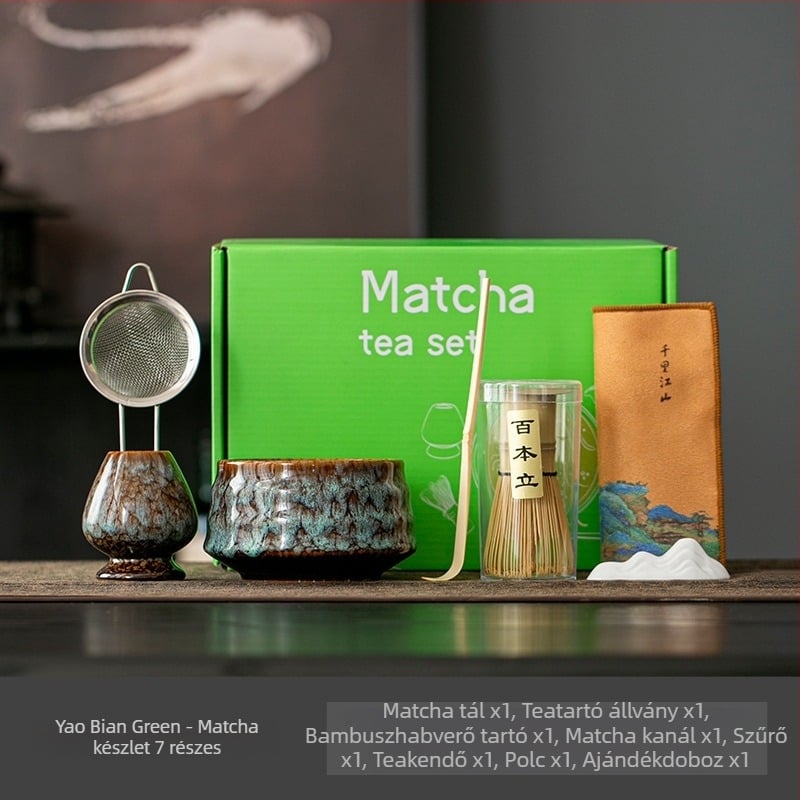 Japán kerámiájú matcha tál habverővel – teaceremónia készlet, 400 ml