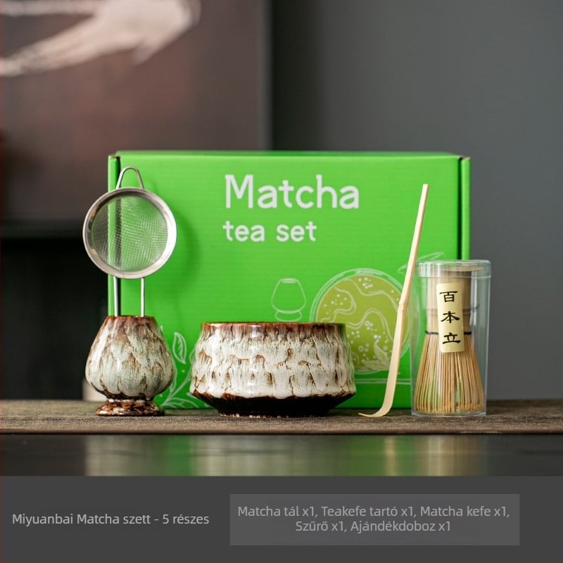 Japán kerámiájú matcha tál habverővel – teaceremónia készlet, 400 ml