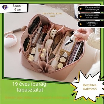 Női sminktáska nagy kapacitású, hordozható sminkecset-tárolóval, elegáns utazó neszeszer