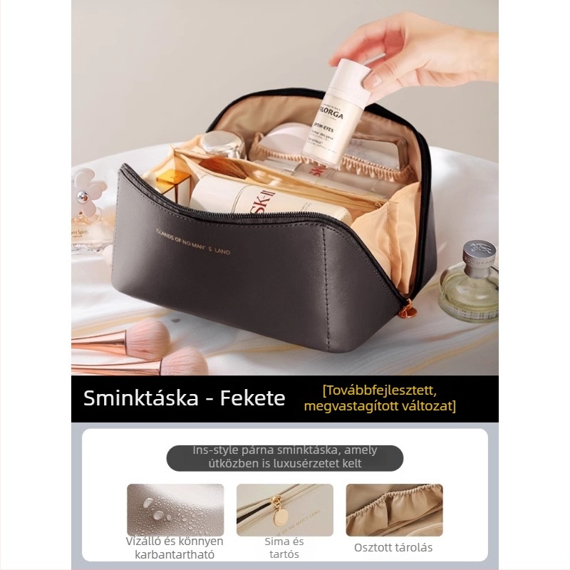 Női sminktáska nagy kapacitású, hordozható sminkecset-tárolóval, elegáns utazó neszeszer