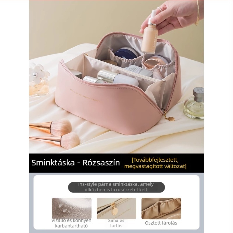 Női sminktáska nagy kapacitású, hordozható sminkecset-tárolóval, elegáns utazó neszeszer