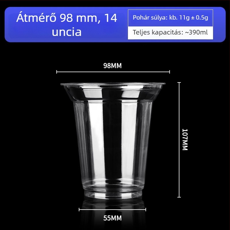 Egyszer használatos kávés pohár, 98 mm-es átmérővel, ideális jegeskávéhoz és hideg italokhoz, elvihető, 500–700 ml