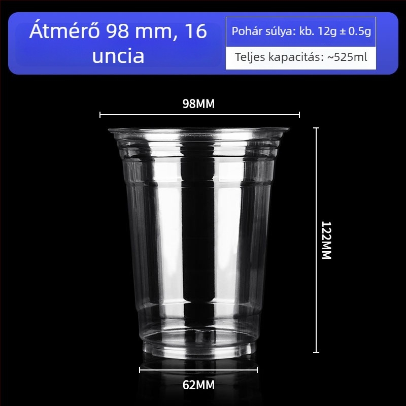 Egyszer használatos kávés pohár, 98 mm-es átmérővel, ideális jegeskávéhoz és hideg italokhoz, elvihető, 500–700 ml