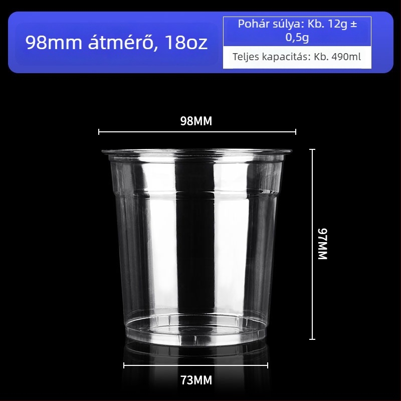 Egyszer használatos kávés pohár, 98 mm-es átmérővel, ideális jegeskávéhoz és hideg italokhoz, elvihető, 500–700 ml