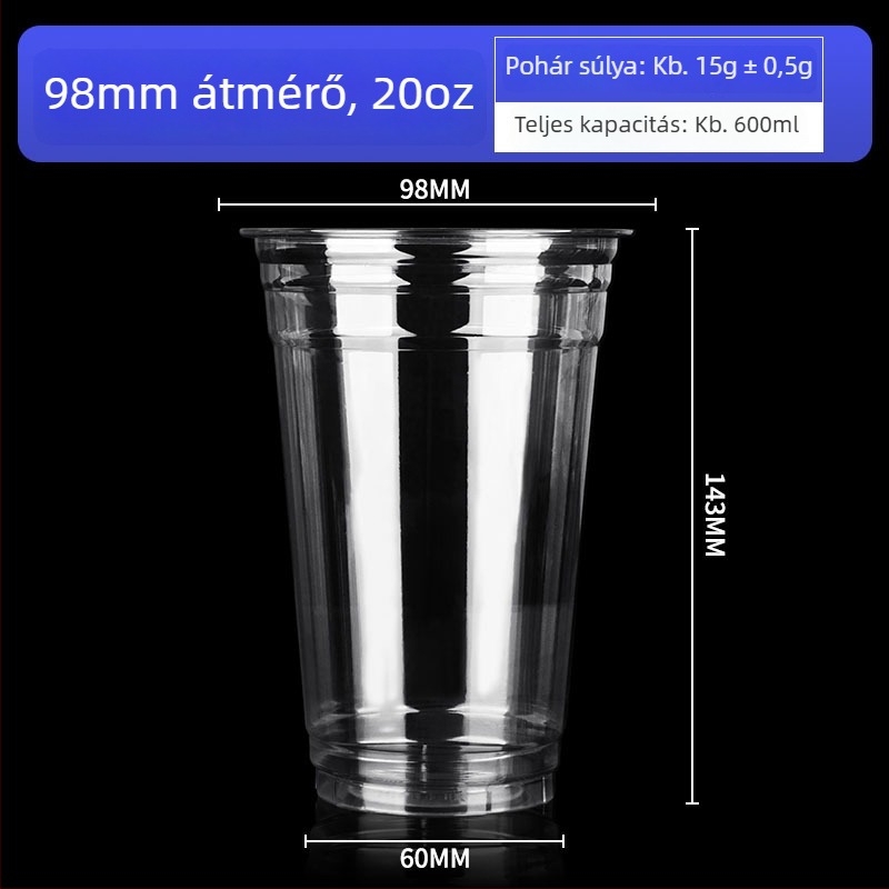 Egyszer használatos kávés pohár, 98 mm-es átmérővel, ideális jegeskávéhoz és hideg italokhoz, elvihető, 500–700 ml