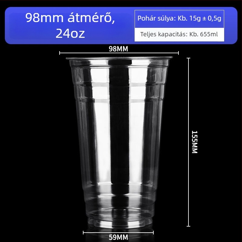 Egyszer használatos kávés pohár, 98 mm-es átmérővel, ideális jegeskávéhoz és hideg italokhoz, elvihető, 500–700 ml