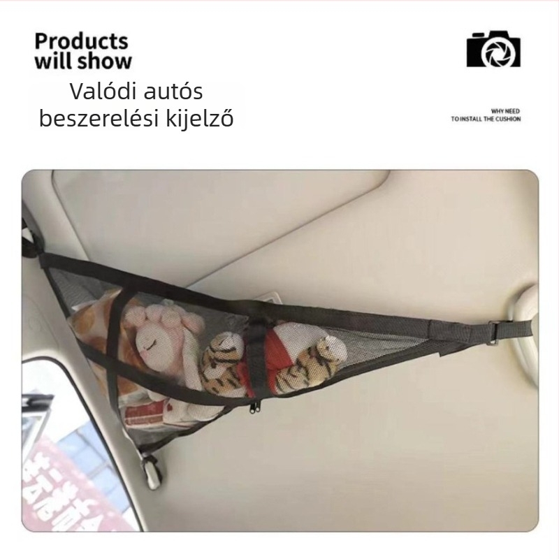 Autótetőre szerelhető tároló hálós táska, szénszálas, nagy kapacitás, hordozható