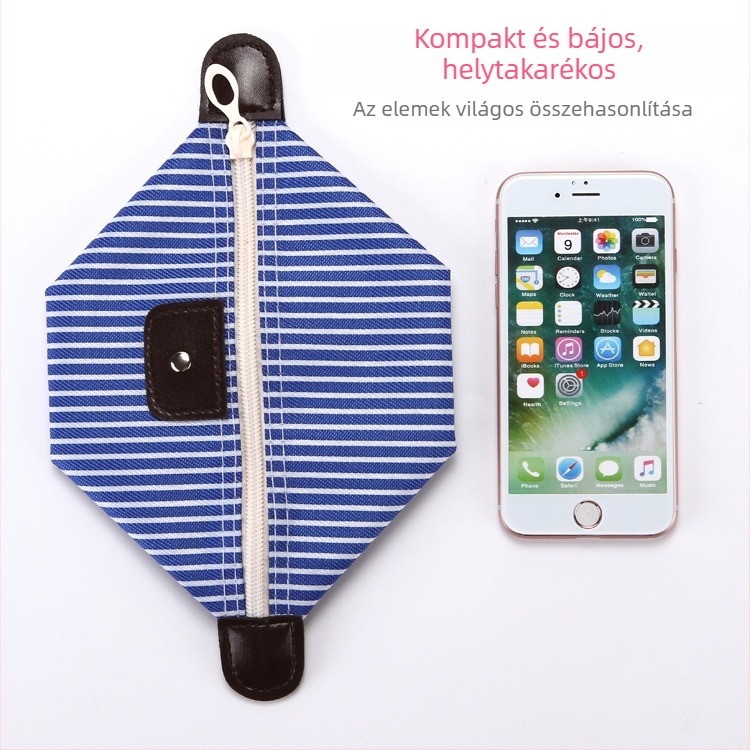 Koreai stílusú, csíkos, dumpling alakú kozmetikai táska, összecsukható toalett-táska utazáshoz