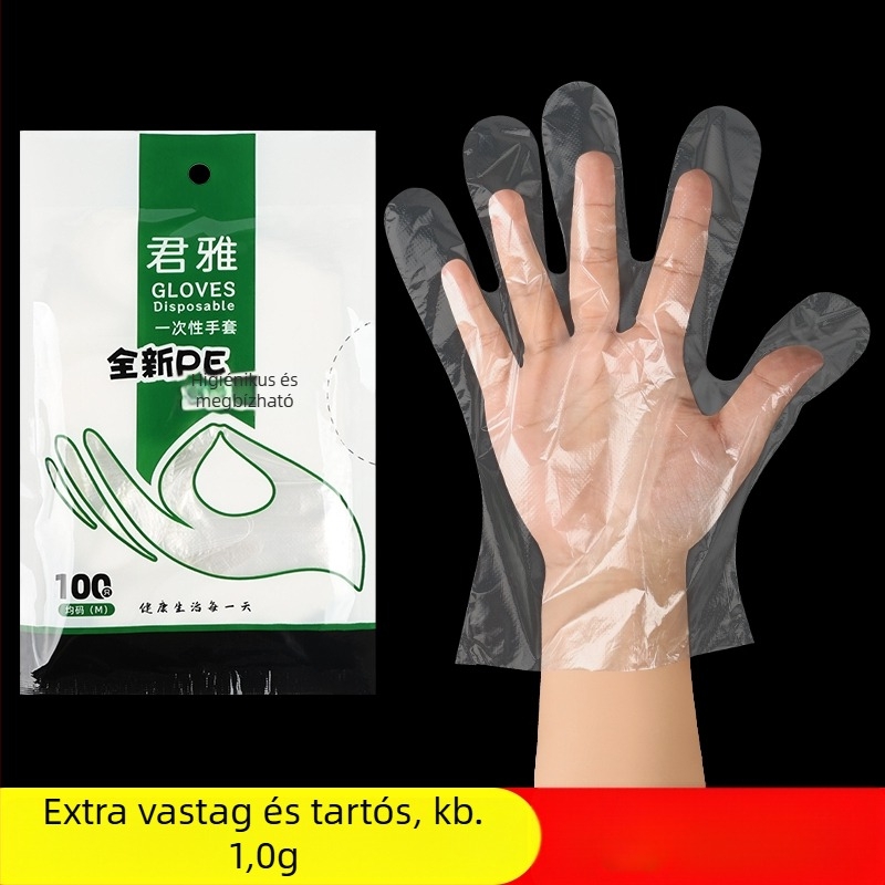 Egyszer használatos kesztyűk éttermi és otthoni használatra, vastagabb PE fólia, tartós átlátszó kesztyűk, nagy méret, élelmiszer-kezeléshez