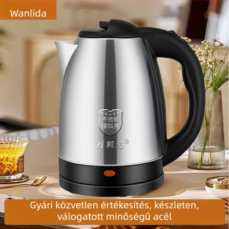 Wanlida elektromos vízforraló, 2 L, rozsdamentes acél, automatikus kikapcsolás, 1500 W, gyors felfűtés