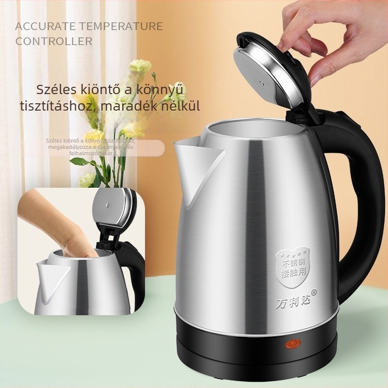 Wanlida elektromos vízforraló, 2 L, rozsdamentes acél, automatikus kikapcsolás, 1500 W, gyors felfűtés