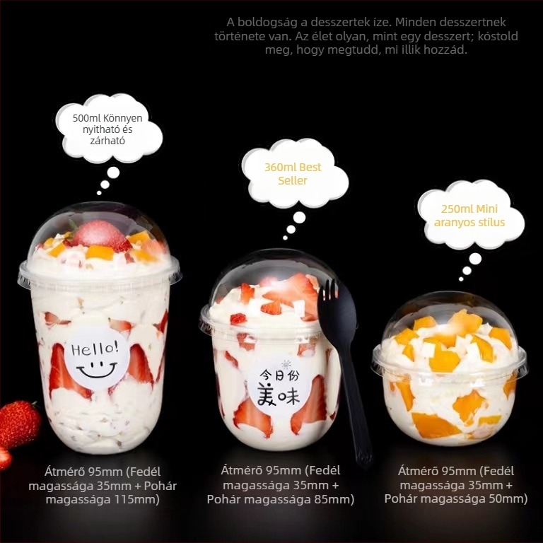 360 ml-es egyszer használatos desszert pohár boba teához és sundae-hoz, U-formájú teás pohár
