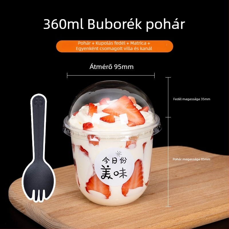 360 ml-es egyszer használatos desszert pohár boba teához és sundae-hoz, U-formájú teás pohár