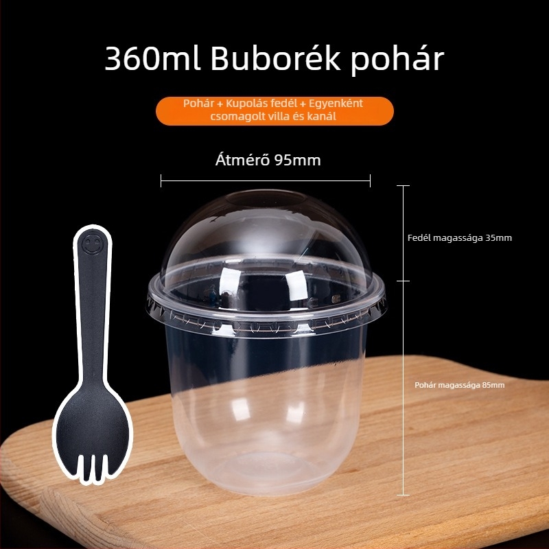 360 ml-es egyszer használatos desszert pohár boba teához és sundae-hoz, U-formájú teás pohár