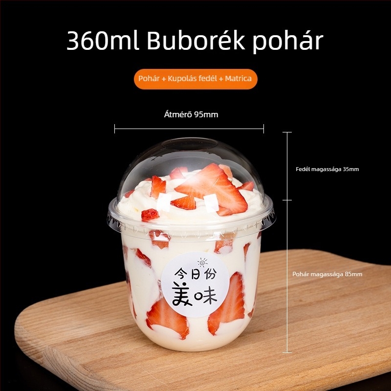360 ml-es egyszer használatos desszert pohár boba teához és sundae-hoz, U-formájú teás pohár