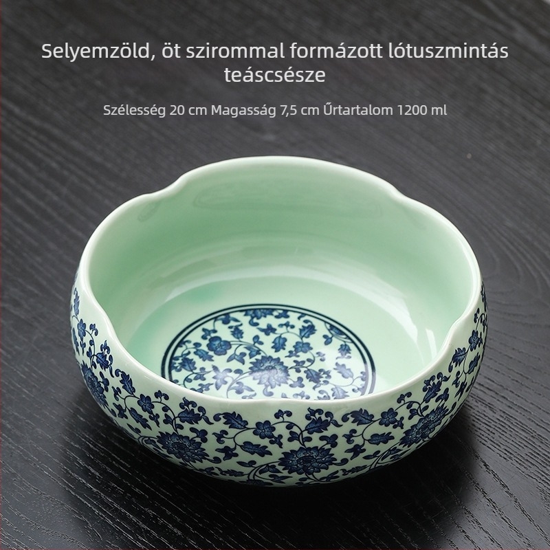 Nagy méretű fehér porcelán teáskészlet otthoni használatra, tartalmaz teáscsészéket, teás tálakat, víztálat, ecsetmosót, teás eszközöket és teás tálcát