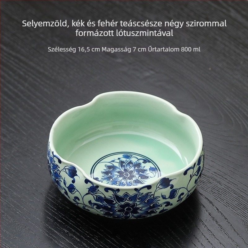 Nagy méretű fehér porcelán teáskészlet otthoni használatra, tartalmaz teáscsészéket, teás tálakat, víztálat, ecsetmosót, teás eszközöket és teás tálcát