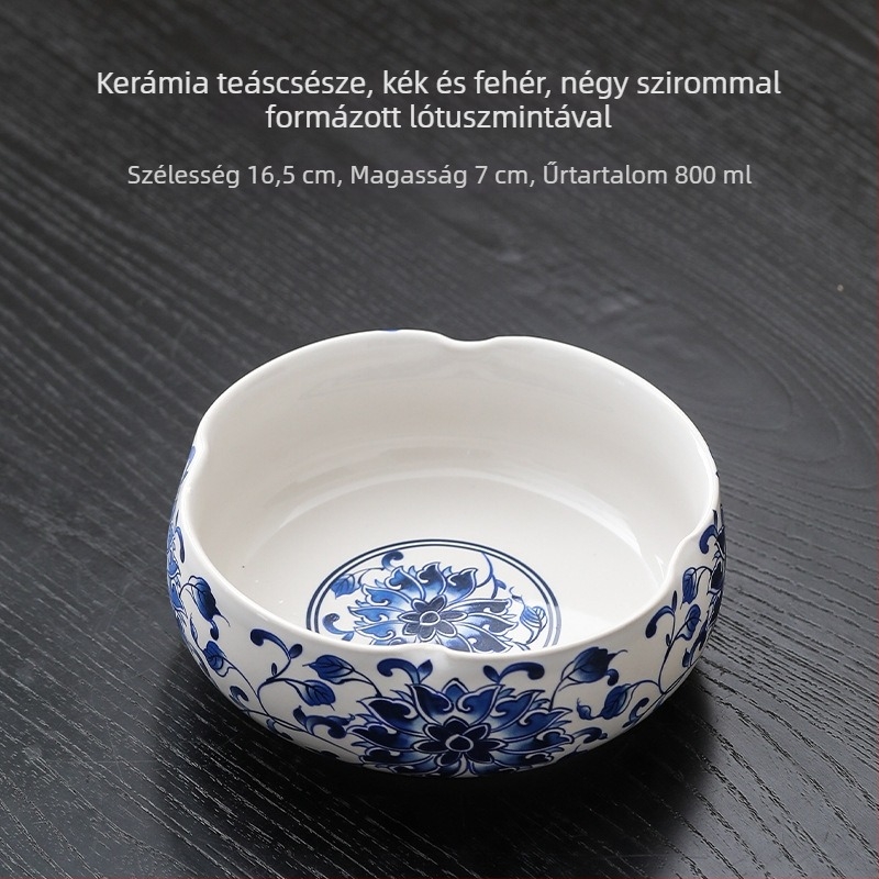 Nagy méretű fehér porcelán teáskészlet otthoni használatra, tartalmaz teáscsészéket, teás tálakat, víztálat, ecsetmosót, teás eszközöket és teás tálcát
