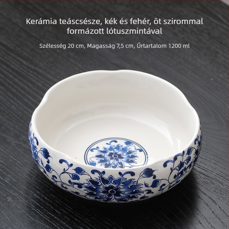 Nagy méretű fehér porcelán teáskészlet otthoni használatra, tartalmaz teáscsészéket, teás tálakat, víztálat, ecsetmosót, teás eszközöket és teás tálcát