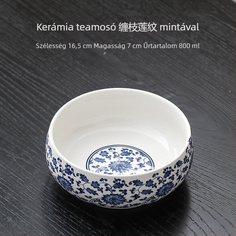 Nagy méretű fehér porcelán teáskészlet otthoni használatra, tartalmaz teáscsészéket, teás tálakat, víztálat, ecsetmosót, teás eszközöket és teás tálcát