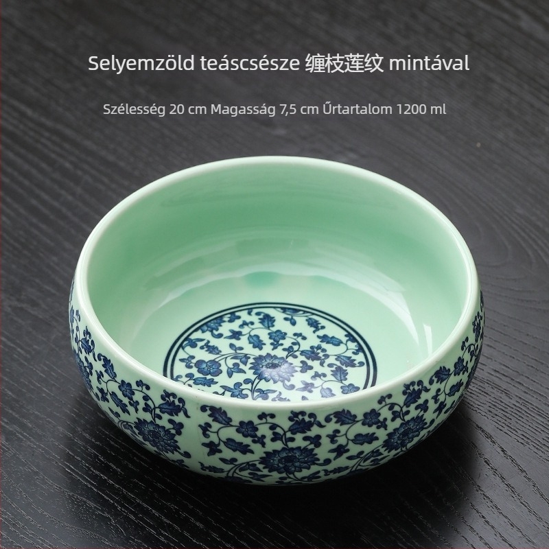 Nagy méretű fehér porcelán teáskészlet otthoni használatra, tartalmaz teáscsészéket, teás tálakat, víztálat, ecsetmosót, teás eszközöket és teás tálcát
