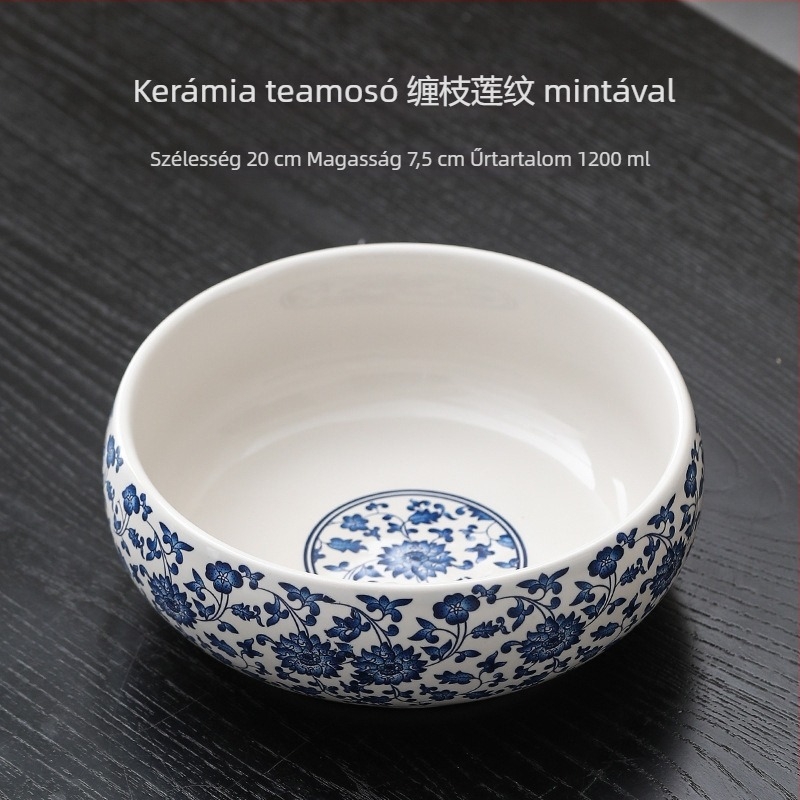 Nagy méretű fehér porcelán teáskészlet otthoni használatra, tartalmaz teáscsészéket, teás tálakat, víztálat, ecsetmosót, teás eszközöket és teás tálcát