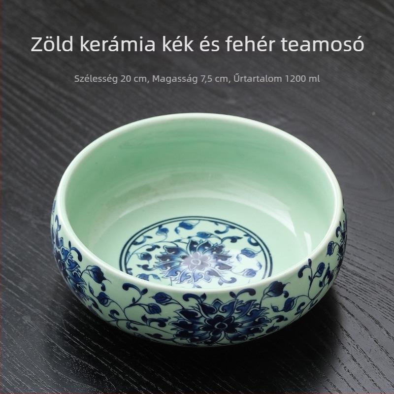 Nagy méretű fehér porcelán teáskészlet otthoni használatra, tartalmaz teáscsészéket, teás tálakat, víztálat, ecsetmosót, teás eszközöket és teás tálcát