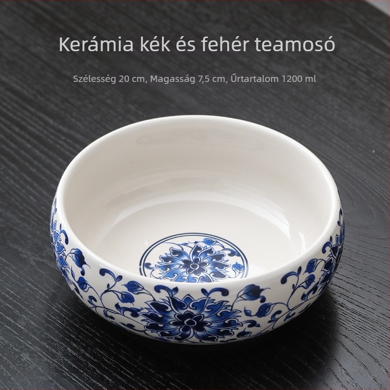 Nagy méretű fehér porcelán teáskészlet otthoni használatra, tartalmaz teáscsészéket, teás tálakat, víztálat, ecsetmosót, teás eszközöket és teás tálcát