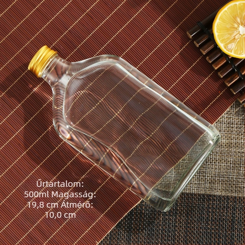 Üveg mini palackok hideg kávé-főzethez, italokhoz és gyümölcsléhez — sík négyszögletes vagy kerek vállú, matt vagy átlátszó, 50-500 ml