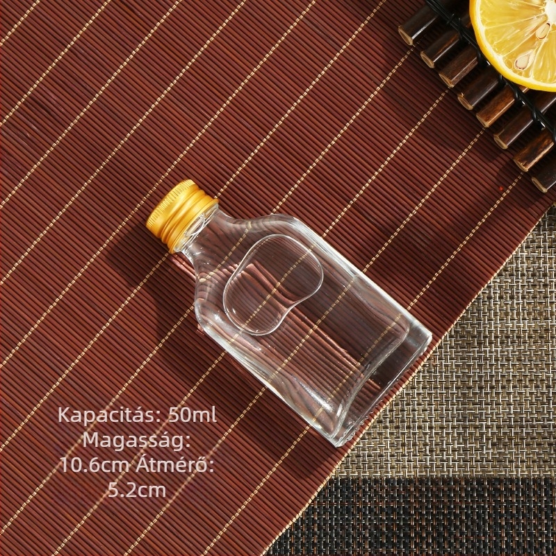 Üveg mini palackok hideg kávé-főzethez, italokhoz és gyümölcsléhez — sík négyszögletes vagy kerek vállú, matt vagy átlátszó, 50-500 ml
