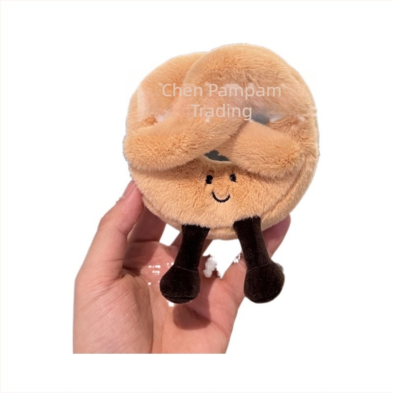 Croissant alakú plüss figura, táska medál, kenyér tematikájú, aranyos gyűjtemény.