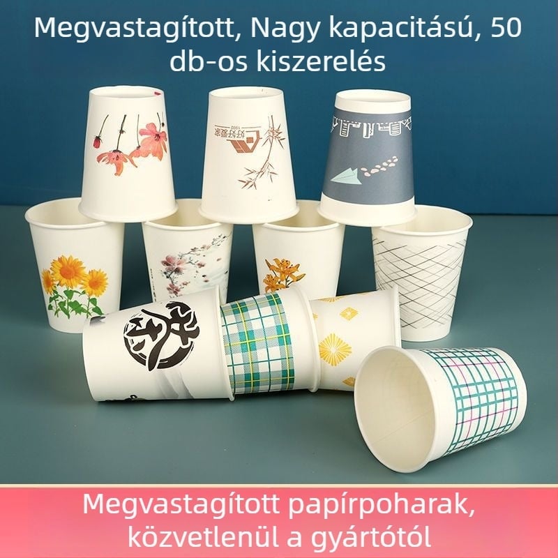 Egyszer használatos papír pohár vastabb peremmel, 201–300 ml, otthonra és irodába, esküvőkre; logó nyomás elérhető.