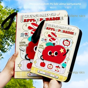 Apple Paradise bőr kártyalbum négy rekeszes elrendezéssel, cipzárral, A5-ös méret, nagy kapacitás