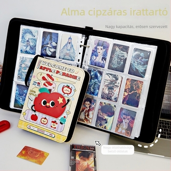 Apple Paradise bőr kártyalbum négy rekeszes elrendezéssel, cipzárral, A5-ös méret, nagy kapacitás