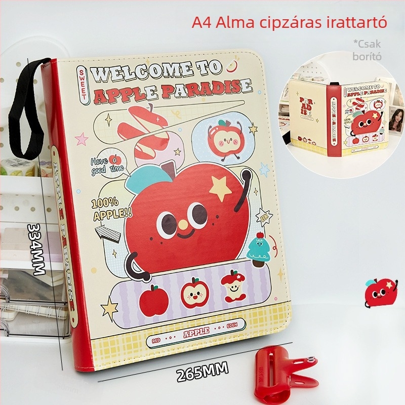 Apple Paradise bőr kártyalbum négy rekeszes elrendezéssel, cipzárral, A5-ös méret, nagy kapacitás
