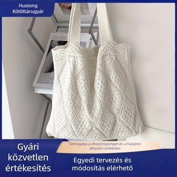 Nyírt mintázatú kötött tote táska, nagy kapacitású, erdő ihletésű, női kézitáska