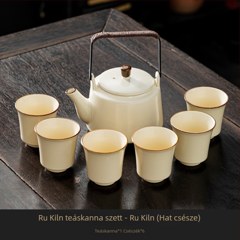 Ru Kiln kerámia teáskészlet – nagy kapacitású, modern minimalista stílus, teáskanna, teáscsészék és teás tálca