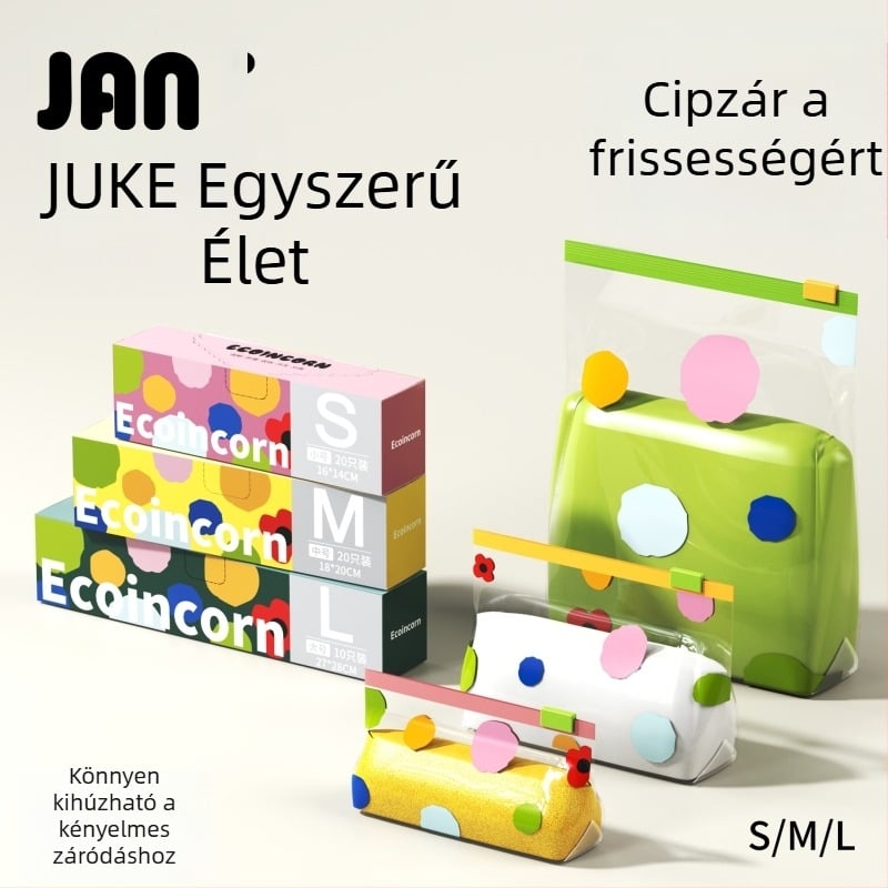 Élelmiszer-minőségű zárható tasak, vastagabb háztartási zipzáras tasak, zárható tasak hűtőszekrényhez és fagyasztóhoz, porcionalásra