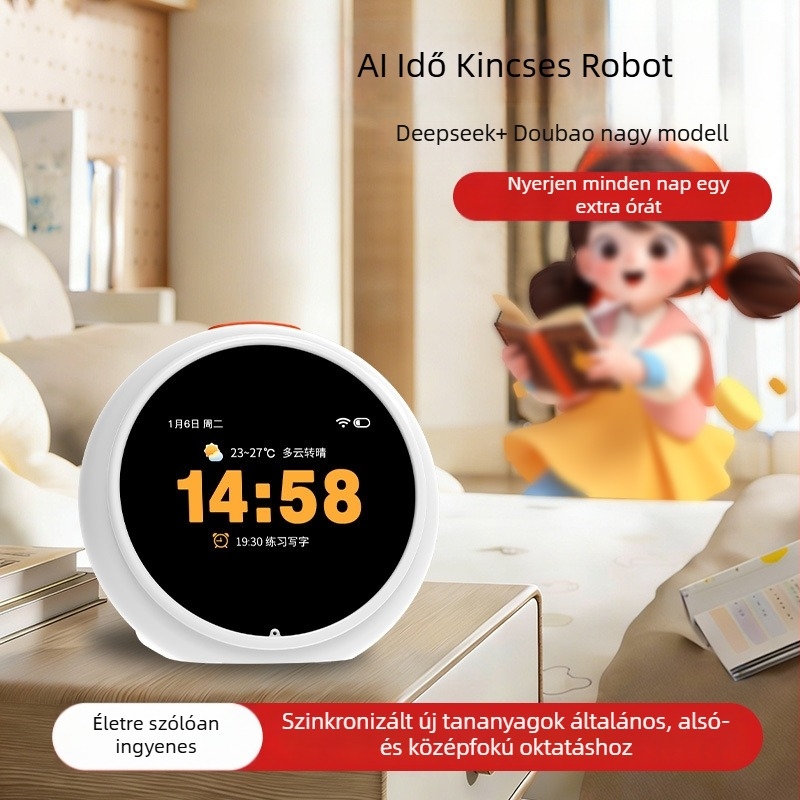 AI Time Treasure robot: beszédalapú intelligens ébresztőóra diákoknak, többfunkciós tanulóeszköz gyerekeknek, mesélő játék