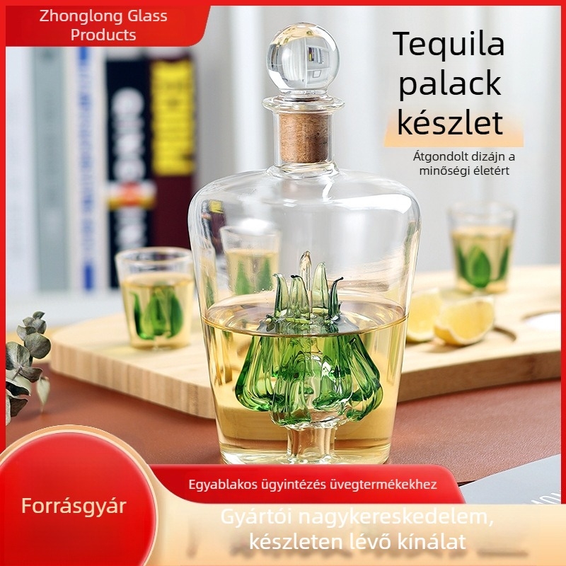 Agávé alakú üveg whisky készlet boroszilikát üvegből, kézműves