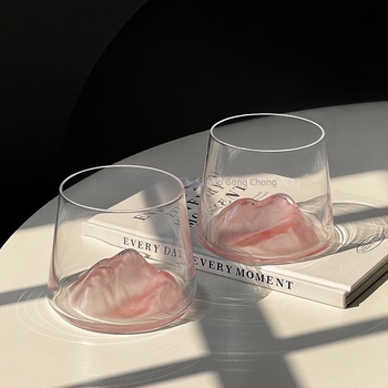 Instagram-stílusú Mount Fuji üvegpohár, rózsaszín hegykép, magas minőségű üvegpohár whiskey-hez és likőrhöz