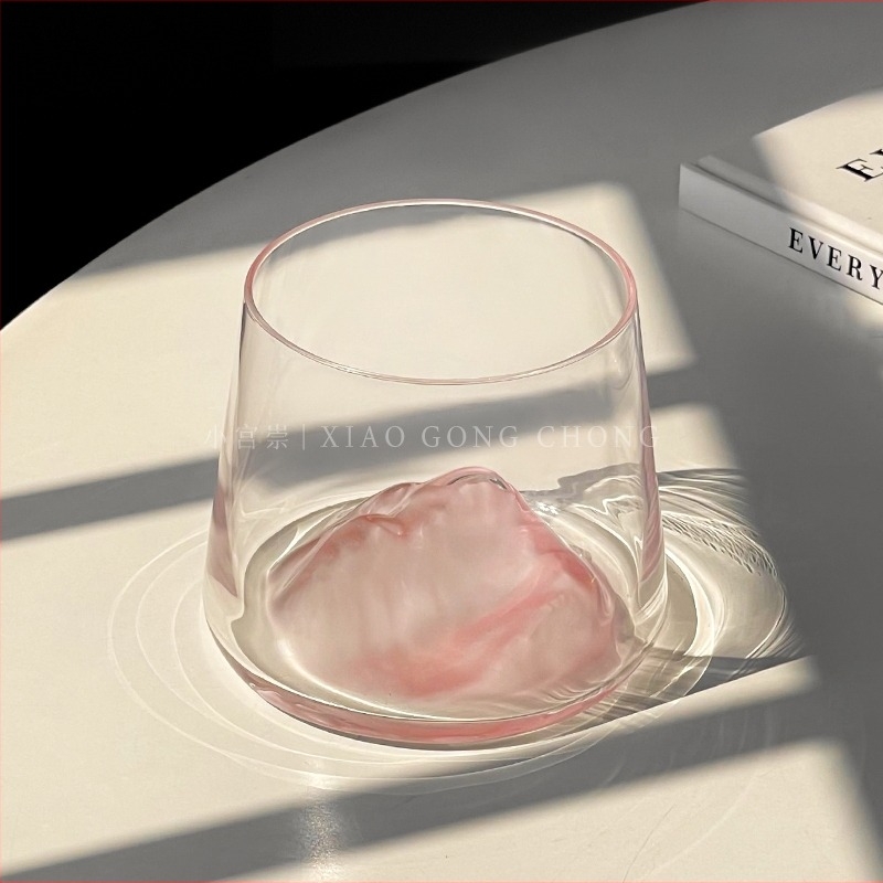 Instagram-stílusú Mount Fuji üvegpohár, rózsaszín hegykép, magas minőségű üvegpohár whiskey-hez és likőrhöz