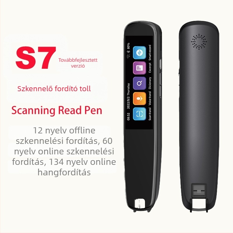 Okos szkennelő fordító toll hangalapú tolmácsolással, offline 12 nyelv és online 60 nyelv, beolvasás és fordítás szótárral