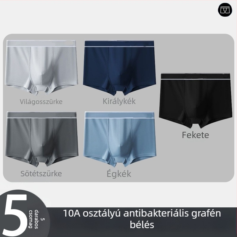 5 darabos férfi boxeralsó, egyszínű, lélegző, középmagas derekú, nagy méret
