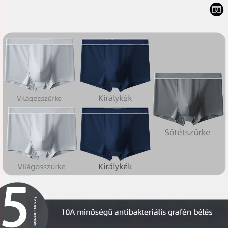 5 darabos férfi boxeralsó, egyszínű, lélegző, középmagas derekú, nagy méret
